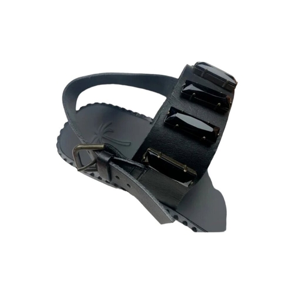 Tomas Maier Black Jewel Sandal Toe Loop Ring Gladiator Flat Boho Size 8 - Picture 9 of 13